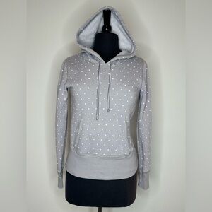 AERIE Sweatshirt Hoodie Gray with White Polka Dots Pouch Pocket
